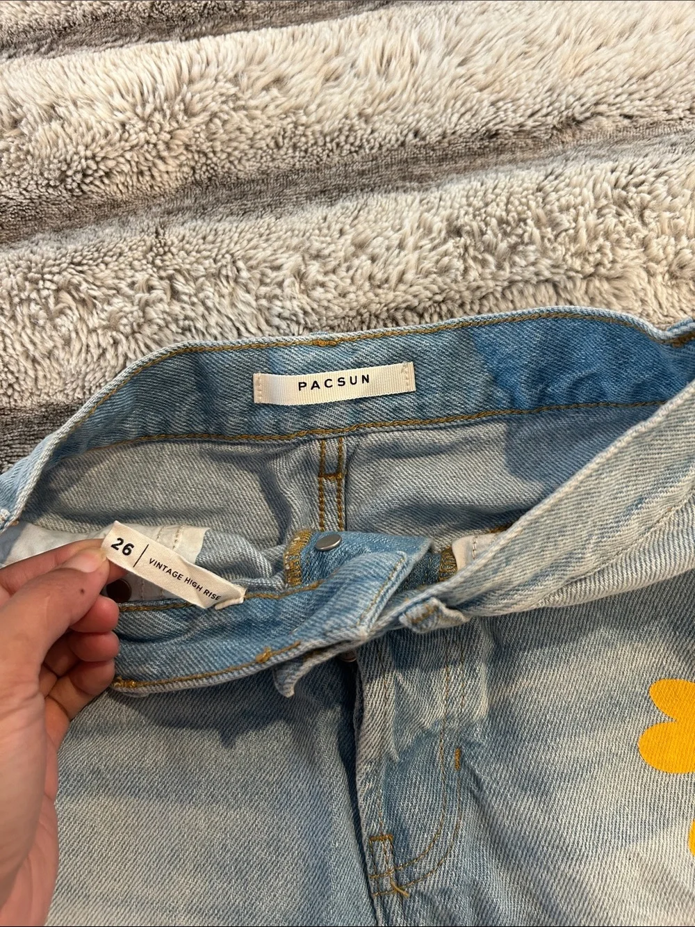 PacSun Light Wash Denim Shorts with Colorful Flower Appliqués - Picture 2 of 4